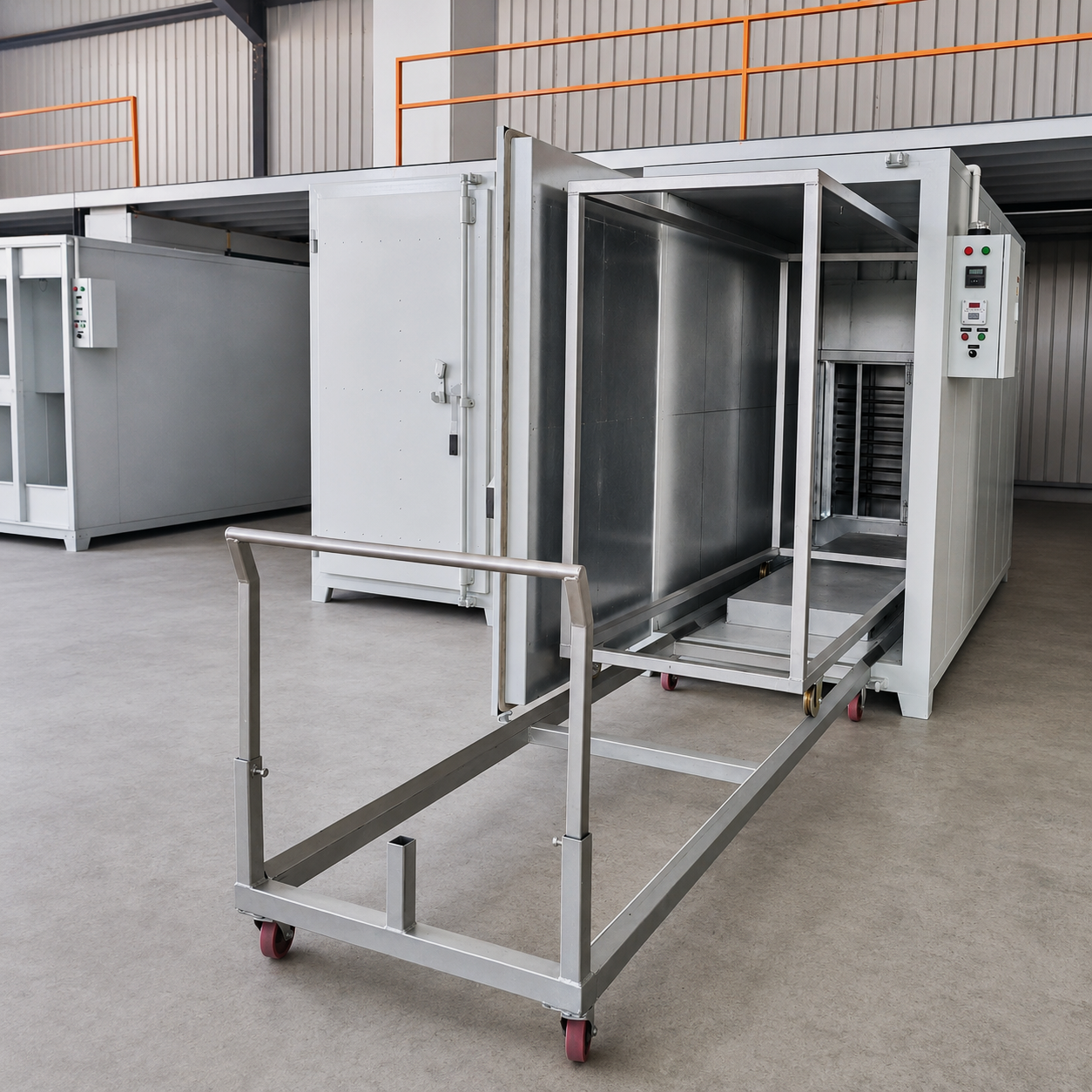 Batch trolley aligned with an open oven